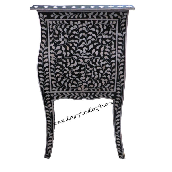 French Bone Inlay 5 Drawer Chest Black