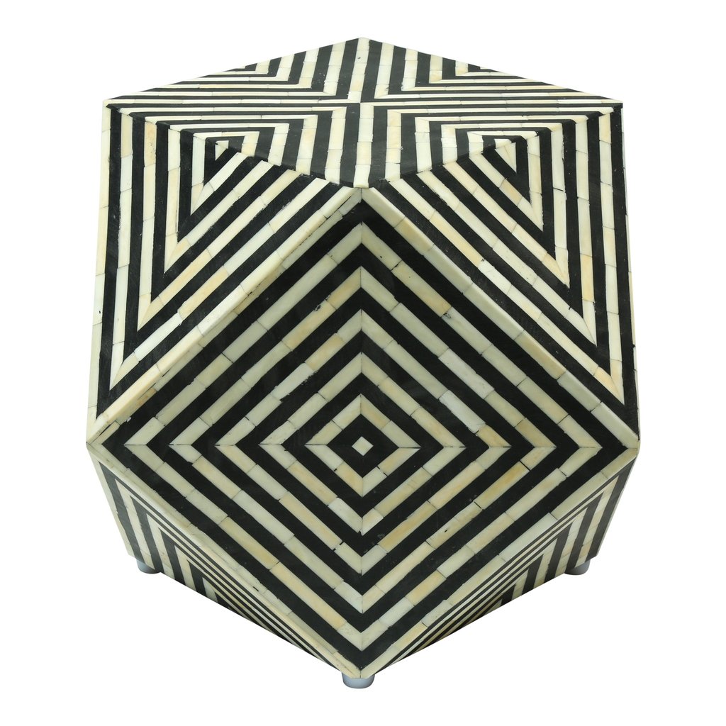 Bone Inlay Octagonal Round Stool Black