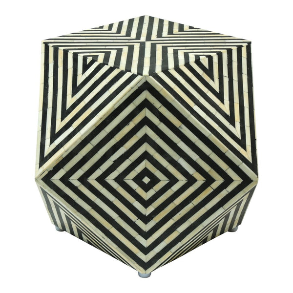 Bone Inlay Octagonal Round Stool Black