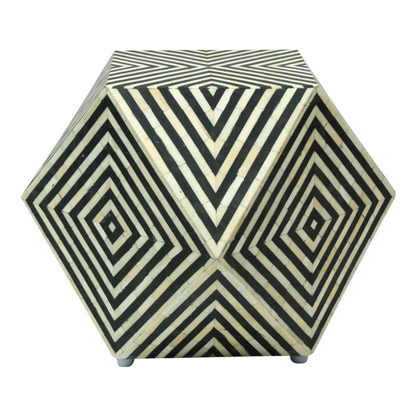 Bone Inlay Octagonal Round Stool Black