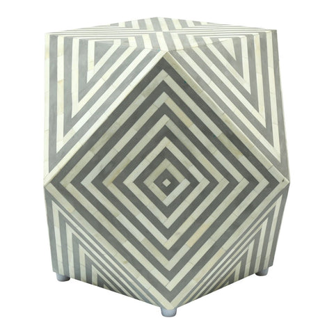 Bone Inlay Octagonal Round Stool Grey