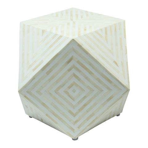 Bone Inlay Octagonal Round Stool White