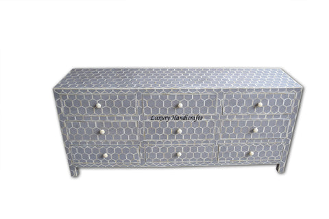 Bone Inlay 9 Drawer Chest Honeycomb Grey 1