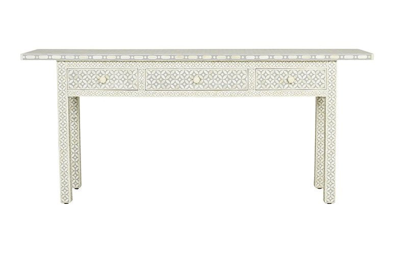 Grey Bone Inlay 3 Drawer Geometric Console Long Edges