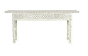 Grey Bone Inlay 3 Drawer Geometric Console Long Edges