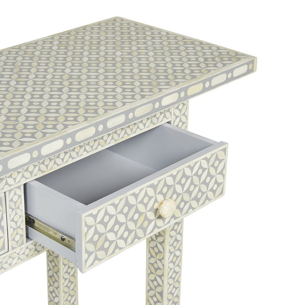 Grey Bone Inlay 3 Drawer Geometric Console Long Edges