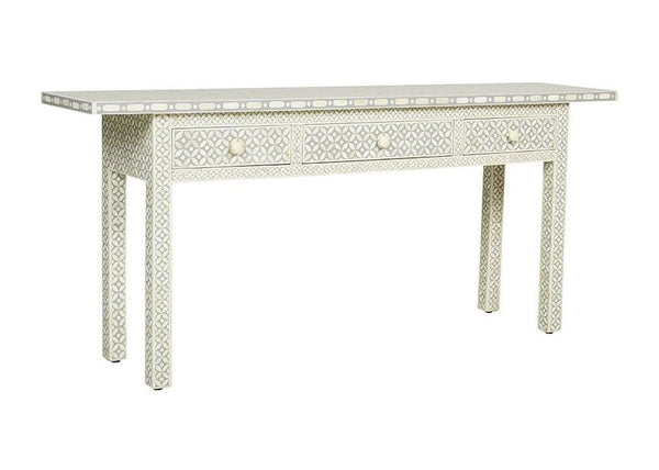 Grey Bone Inlay 3 Drawer Geometric Console Long Edges