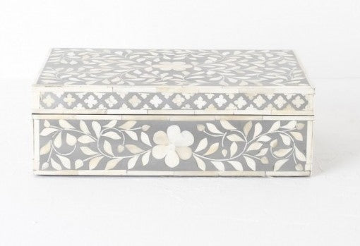 Bone Inlay Box Floral Design Grey