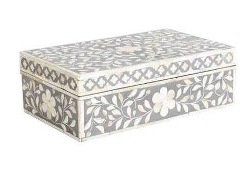 Bone Inlay Box Floral Design Grey 1