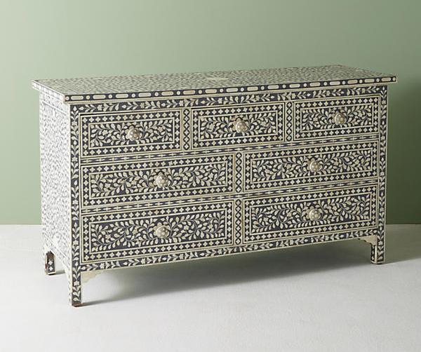 Bone Inlay Floral Chest Of 7 Drawers Grey 2