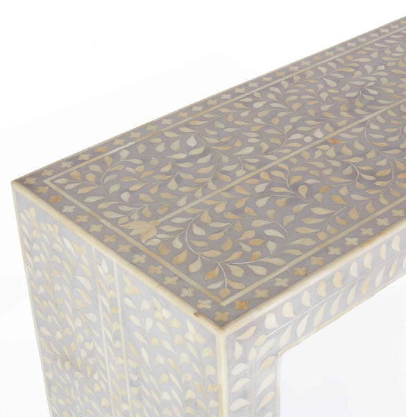 Bone Inlay Floral Console Table Grey