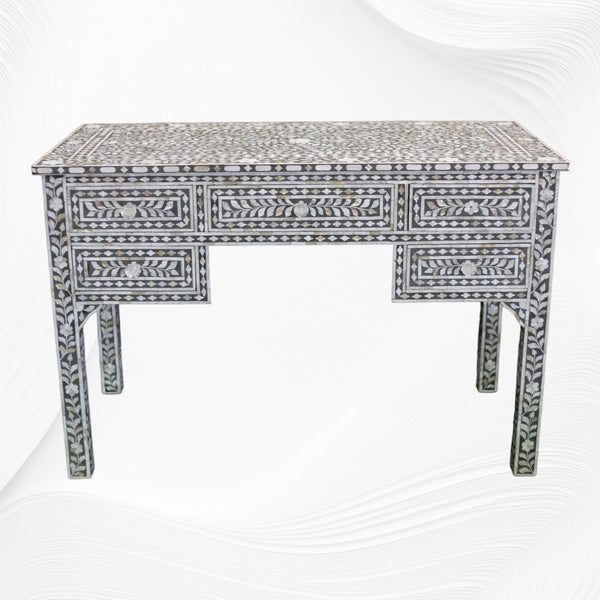 Grey Mother Of Pearl Inlay 5 Drawer Desk