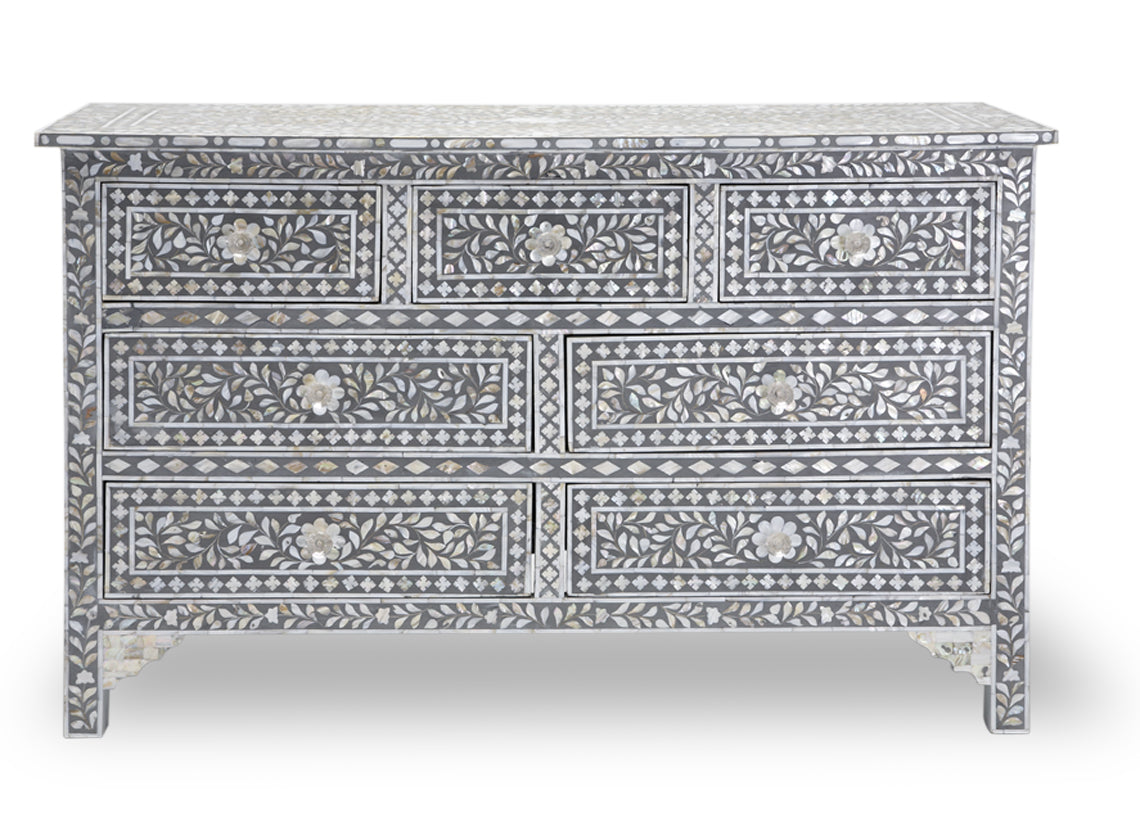 Grey Mother Of Pearl Inlay Chest Of 7 Drawers Large