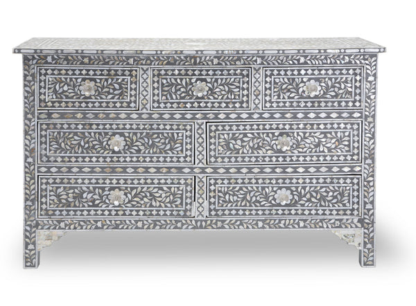Grey Mother Of Pearl Inlay Chest Of 7 Drawers Large