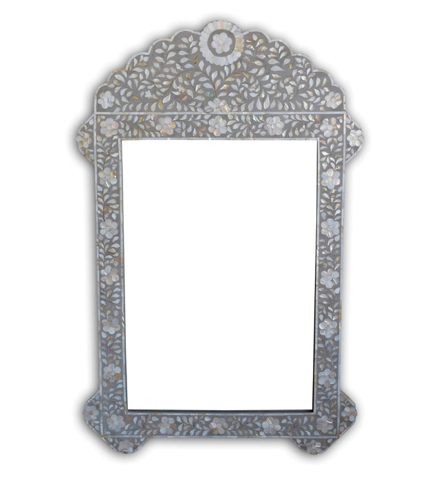 Grey Mother Of Pearl Inlay Floral Circle Mirror 1