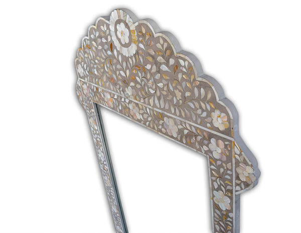 Grey Mother Of Pearl Inlay Floral Circle Mirror 2