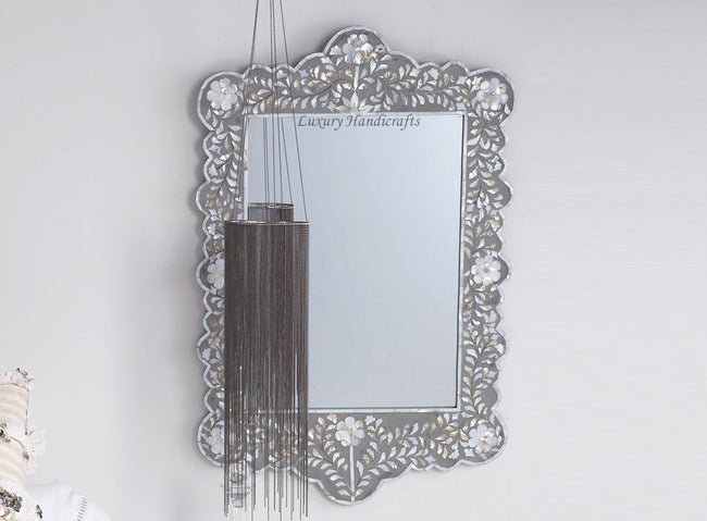 Mother Of Pearl Inlay Scalloped Mirror Grey 1