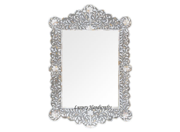 Mother Of Pearl Inlay Scalloped Mirror Grey