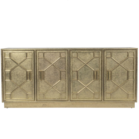 Hollywood Regency Hand Embossed Brass Metal 4 Door Cabinet