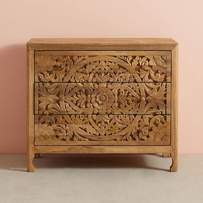 Luxury Handcarved Lombok 3 Drawer Dresser Natural 1