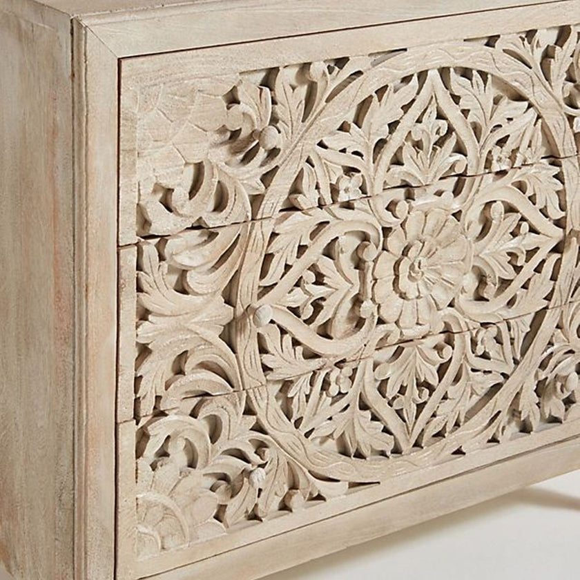 Luxury Handcarved Lombok 3 Drawer Dresser Grey luxuryhandicrafts