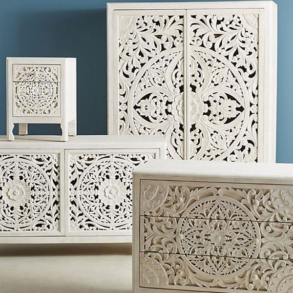 Luxury Handcarved Lombok 3 Drawer Dresser White