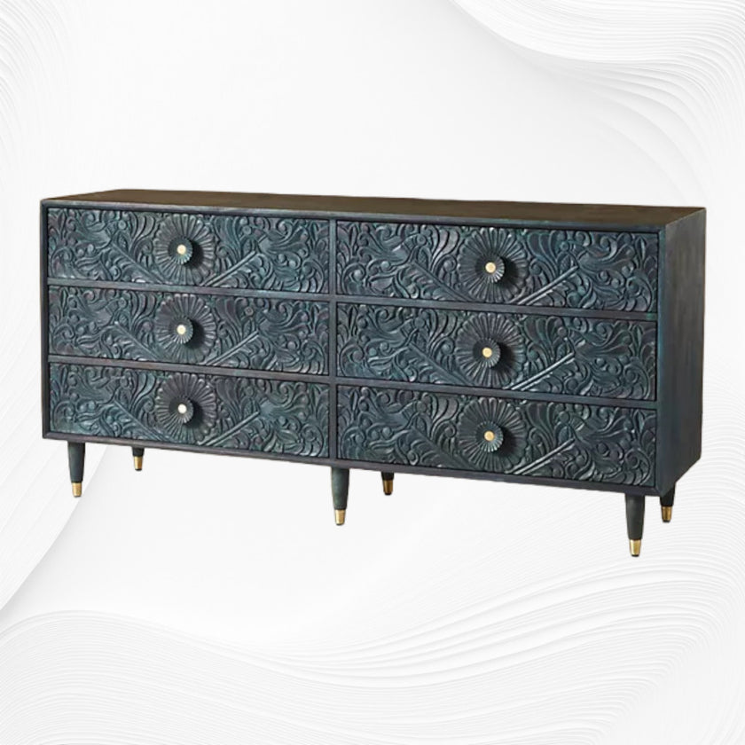 Handcarved Gulliver Six Drawer Dresser Green luxuryhandicrafts