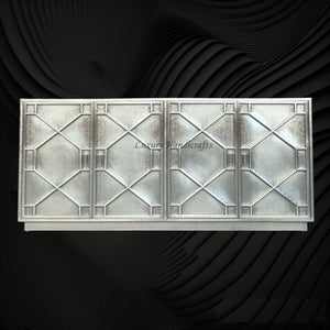 Hollywood Regency Nickel Embossed 4 Door Sideboard