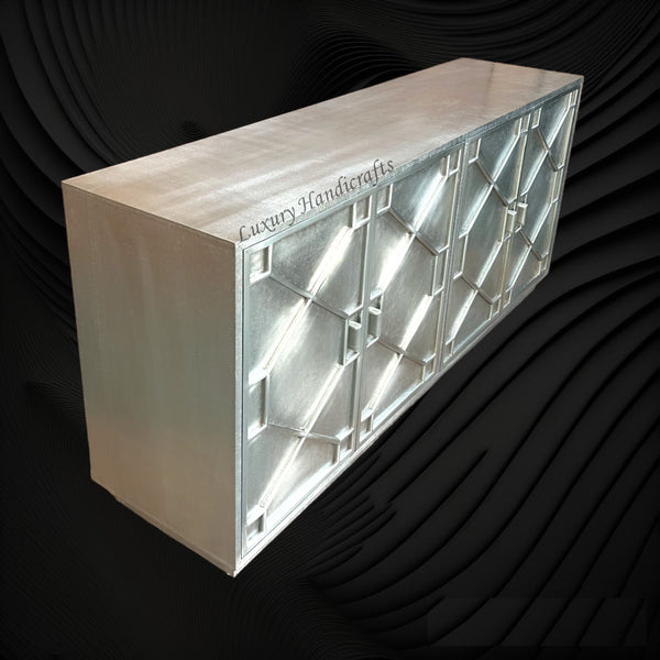 Hollywood Regency Nickel Embossed 4 Door Sideboard