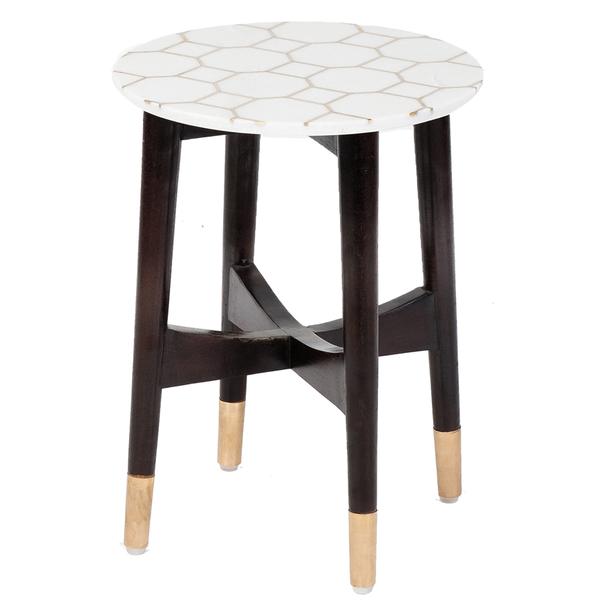 Honeycomb Brass Inlay White Marble Side Table