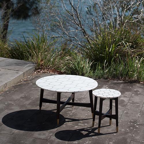 Honeycomb Brass Inlay White Marble Side Table