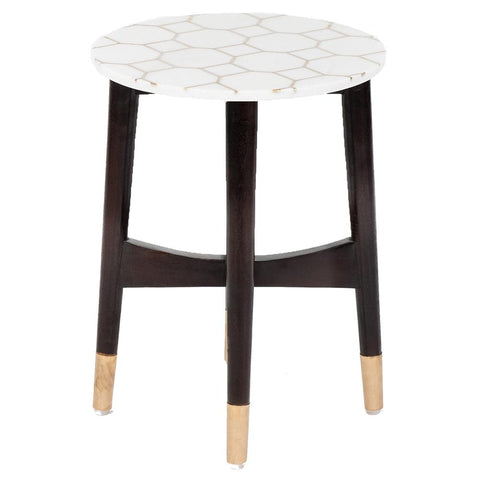 Honeycomb Brass Inlay White Marble Side Table