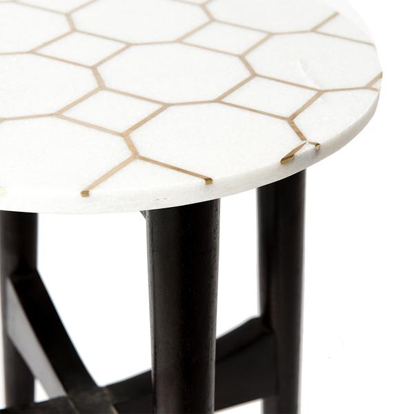 Honeycomb Brass Inlay White Marble Side Table