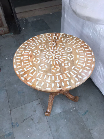 Bone Inlaid Round Dining Table Natural Brown