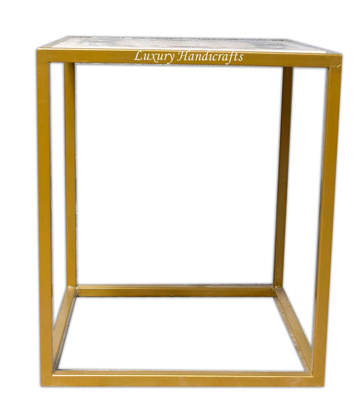 Italian Marble Side Table With Floral Gemstone Inlay