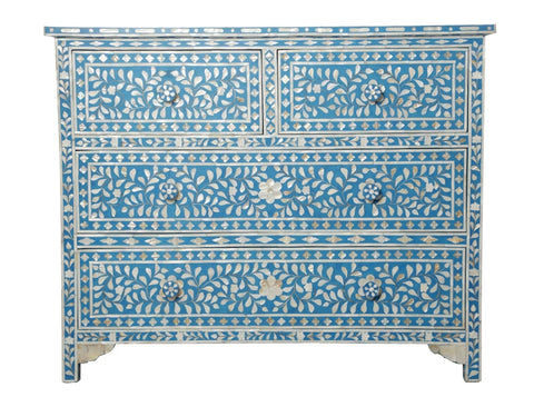 Mother Of Pearl Inlay Floral Chest Of Four Drawers Turquoise 1