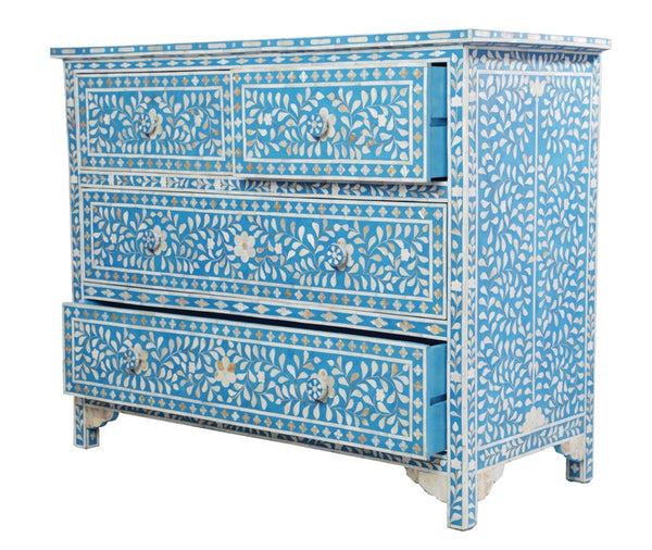 Mother Of Pearl Inlay Floral Chest Of Four Drawers Turquoise