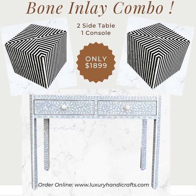 FUSION Bone Inlay Console and Side Table Combo 1