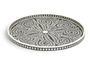 Large Round Bone Inlaid Tray Floral Design