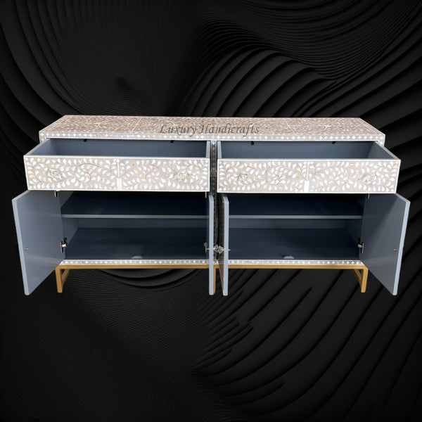 MOP Inlay Scroll Vine Buffet Grey