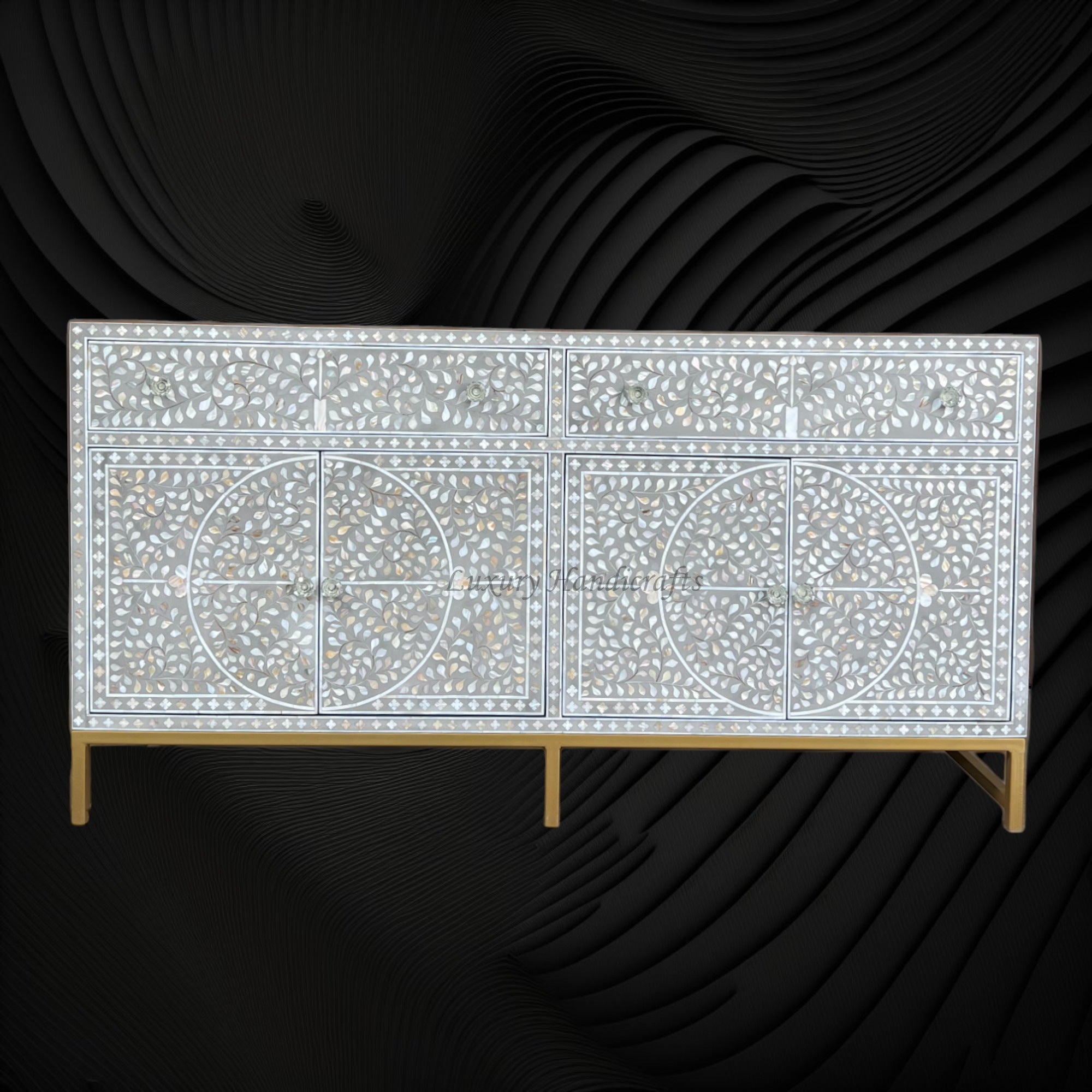 MOP Inlay Scroll Vine Buffet Grey