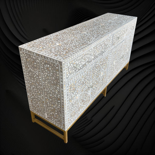 MOP Inlay Scroll Vine Buffet Grey