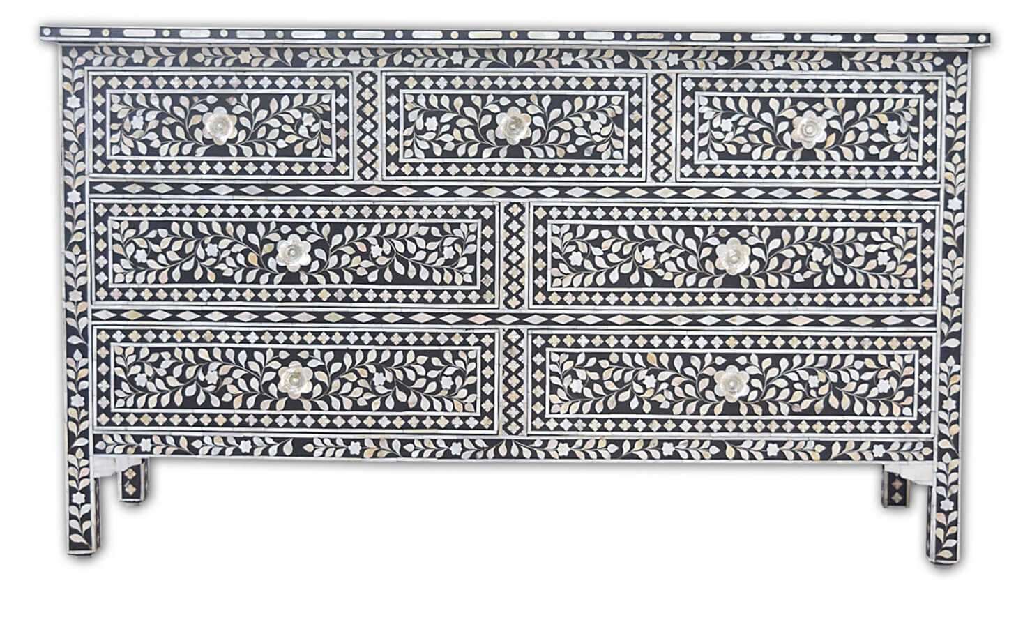 Black Mother Of Pearl Inlay Chest Of 7 Drawers Large