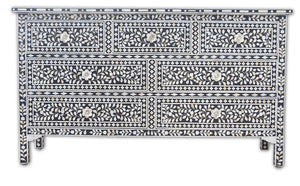 Black Mother Of Pearl Inlay Chest Of 7 Drawers Large