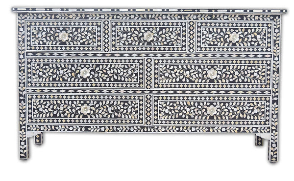 Black Mother Of Pearl Inlay Chest Of 7 Drawers Large