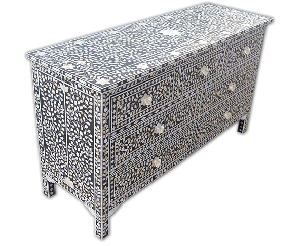 Black Mother Of Pearl Inlay Chest Of 7 Drawers Large