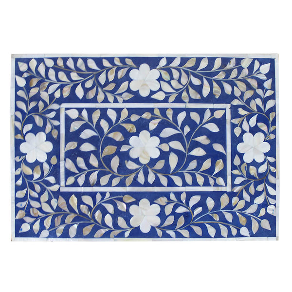 Mother Of Pearl Inlay Floral 2 Drawer Bedside Blue