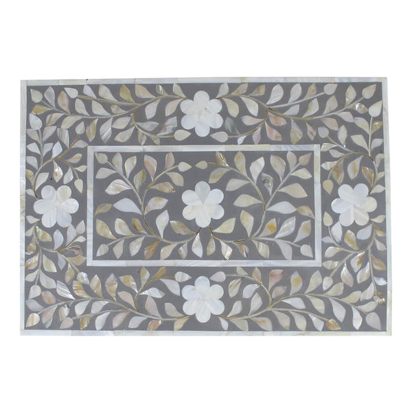 Mother Of Pearl Inlay Floral 2 Drawer Bedside Grey