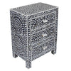 Mother Of Pearl Inlay Floral 3 Drawer Bedside Black 2