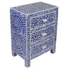 Mother Of Pearl Inlay Floral 3 Drawer Bedside Blue 2